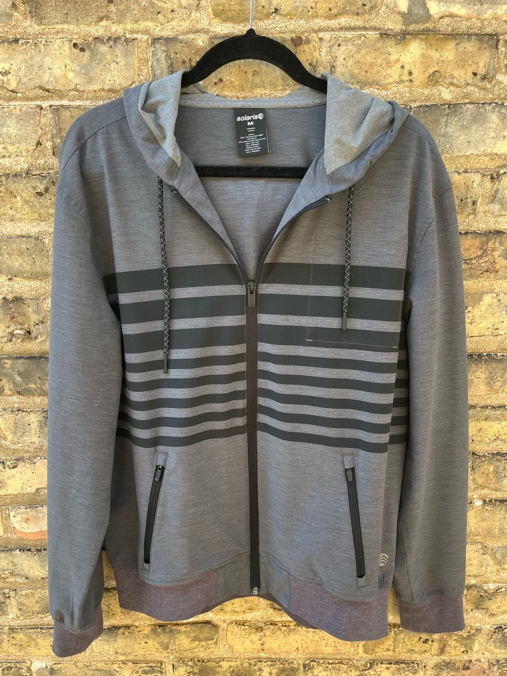 Solaris Zip Front Soft Shell Hoodie Jacket Black Gray Size Medium